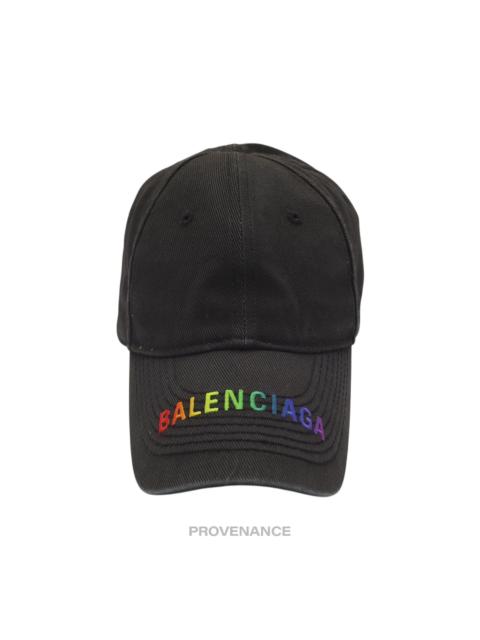 BALENCIAGA Balenciaga Embroidered Rainbow Logo Cap - Washed Black