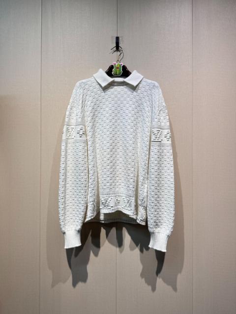 Louis Vuitton Louis Vuitton embossed checkerboard white knit polo sweater