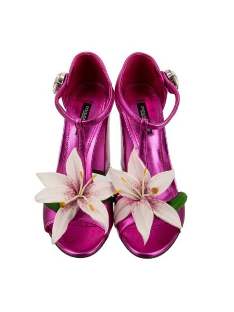 Dolce & Gabbana Lily Flower Crystal Brooch Sandals Pumps KEIRA Pink 12731