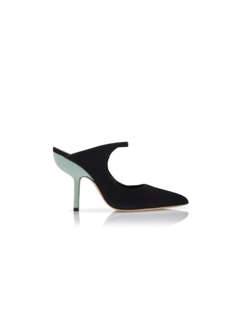 Manolo Blahnik Black and Green Suede Pointed Toe Mules