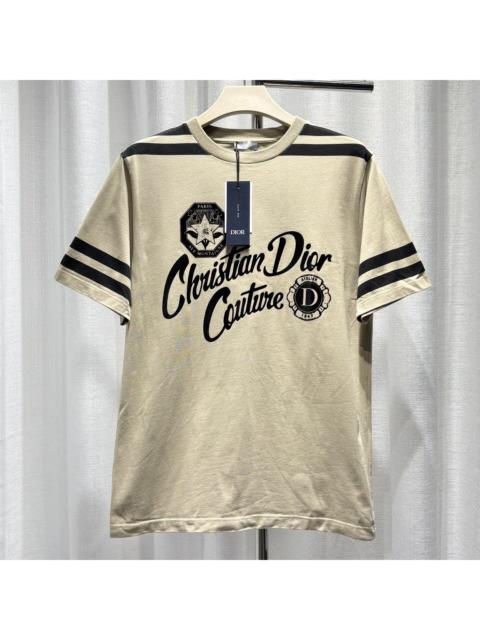 Dior Dior SS25 Logo Striped Cotton Beige Short Sleeve T-Shirt