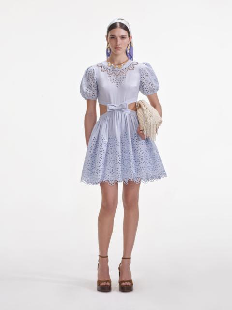 self-portrait Blue Embroidered Linen Mini Dress