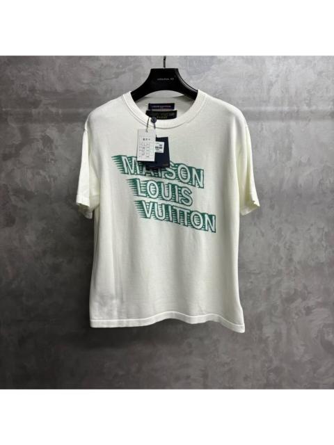 Louis Vuitton Louis Vuitton Beige Crew-Neck Short-Sleeve T-Shirt with Logo Lettering Print