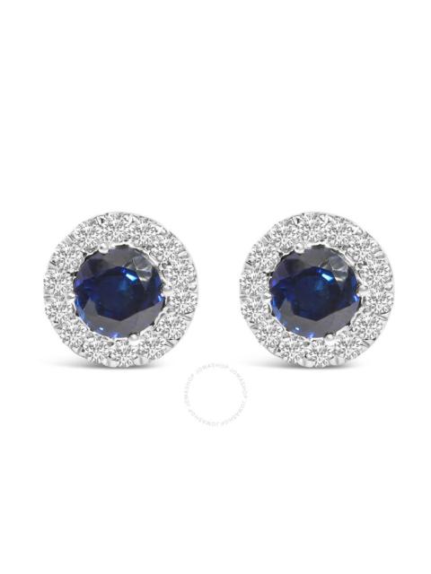 Other Designers Haus of Brilliance 14K White Gold 3.0 Ct Lab-Grown Blue Diamond Halo Stud Earrings (Blue & F-G Color