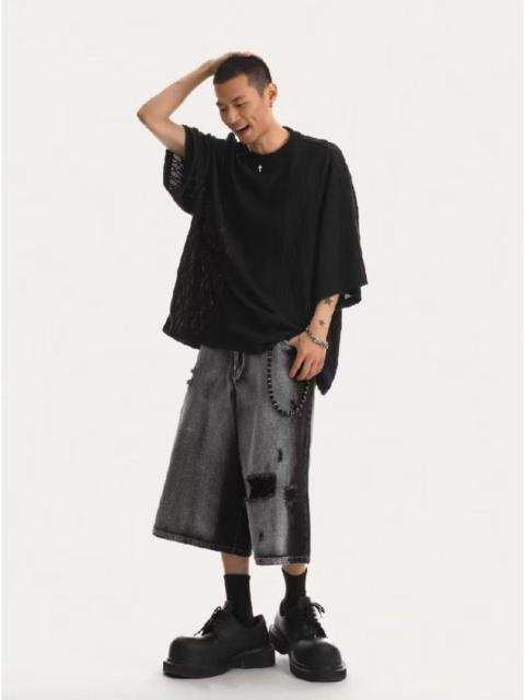 Archival Clothing - Distressed black Japanese style jort pant