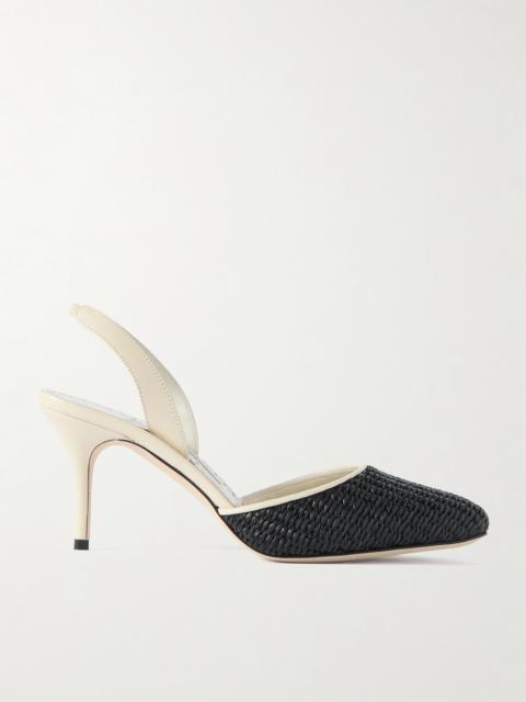 Manolo Blahnik Casam 70 Leather And Raffia Slingback Pumps