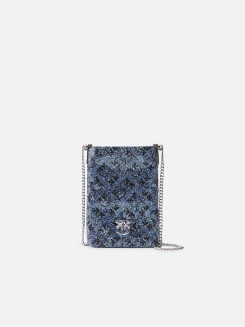 PINKO FULLY RHINESTONED LEATHER SMARTPHONE CASE WITH SHOULDER STRAP