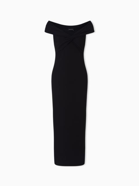 EMPORIO ARMANI INTERLOCK DRESS WITH CROSSOVER NECKLINE