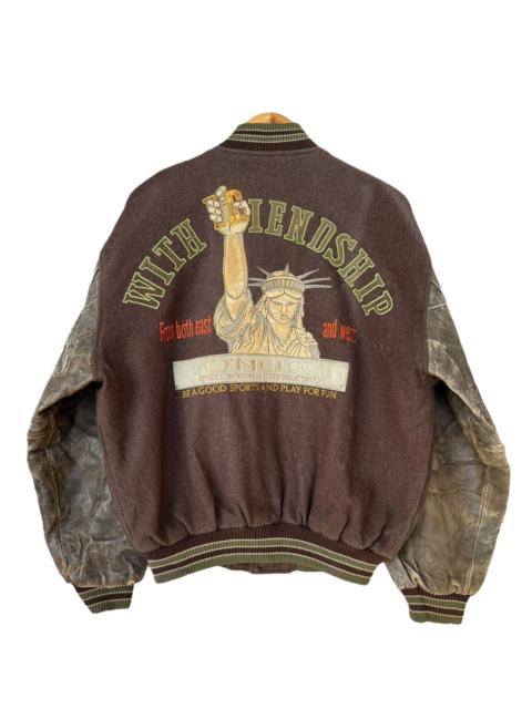 Other Designers Vintage Oneill Santa Cruz Leather Distressed Varsity Jacket