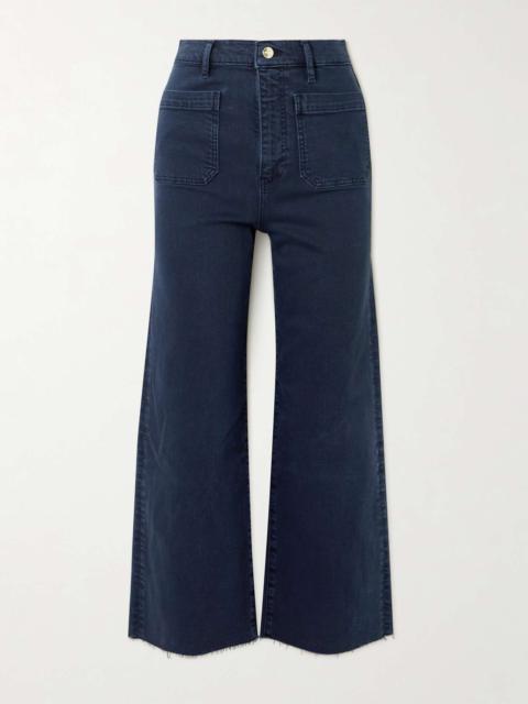 The Anchor frayed cropped high-rise wide-leg jeans Navy