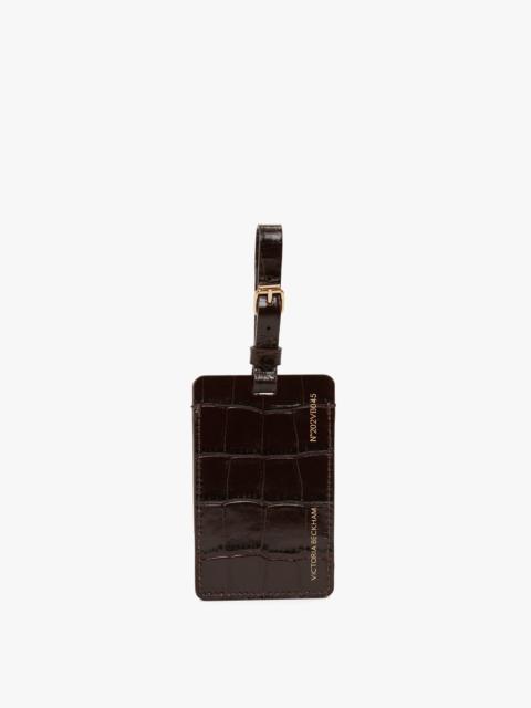 Victoria Beckham Luggage Tag In Espresso Croc Embossed Leather