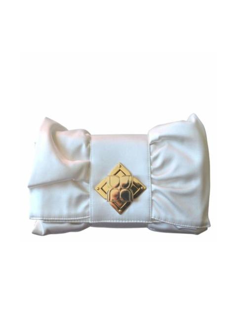 Other Designers White Satin Signature Bow Ruffle Clutch