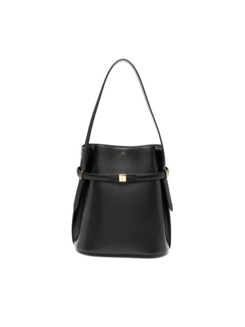 belted leather bucket bag