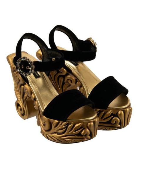 Dolce & Gabbana Baroque Pumps Platform Sandals Heels Crystal Gold 38 US 8 12729