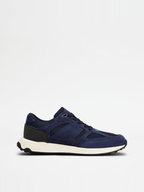 Tod's SNEAKERS IN LEATHER AND FABRIC - BLUE