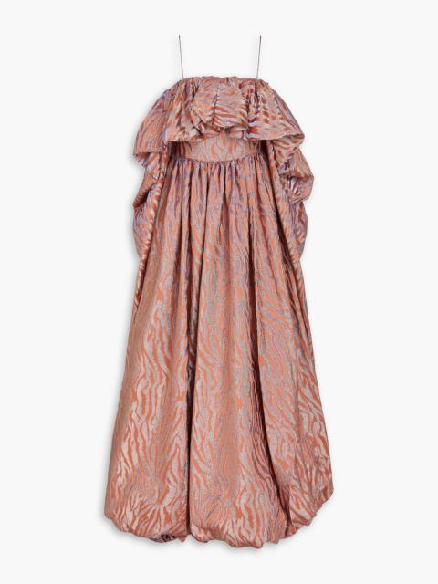 ULLA JOHNSON Amyris ruffled metallic satin-jacquard gown