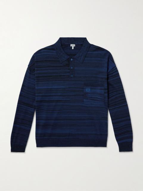 Loewe Logo-Embroidered Space-Dyed Wool Polo Sweater Navy