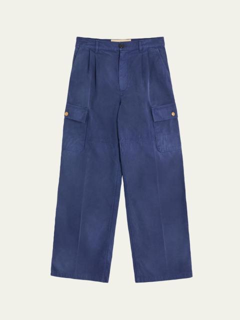 Valentino Men's Cotton Pleated Wide-Leg Cargo Pants