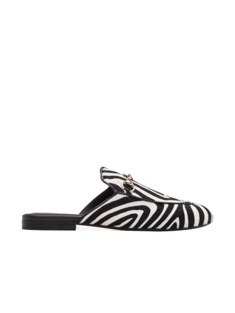 GUCCI Princetown Zebra-Print Calf Hair Horsebit Mules