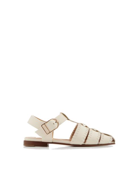 GABRIELA HEARST Lynn Flat Sandal in Cream Leather Blanket Stitch