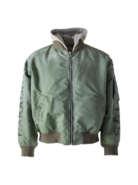 SATOSHI NAKAMOTO HOODED GRAPHIC BOMBER JACKET