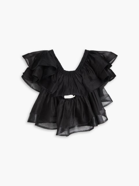 Zimmermann Cropped tiered linen and silk-blend top