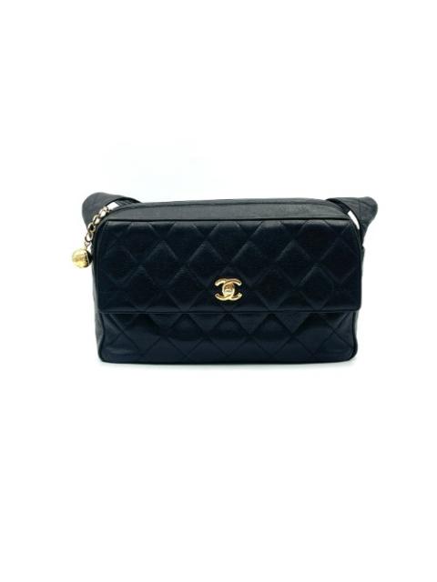 CHANEL Chanel No. 3 Black Caviar Gold Ball Crossbody Bag