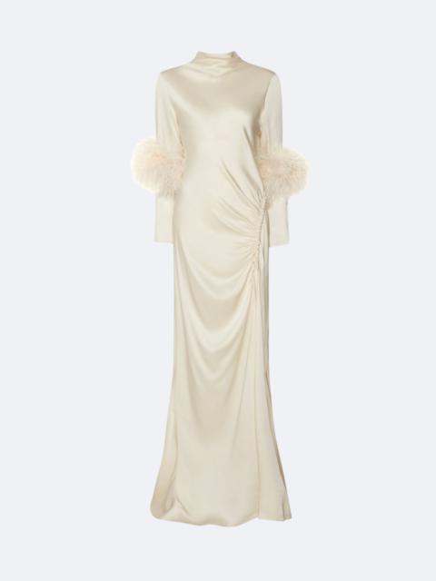 LAPOINTE Satin Bias Feather Tab Gown With Slit