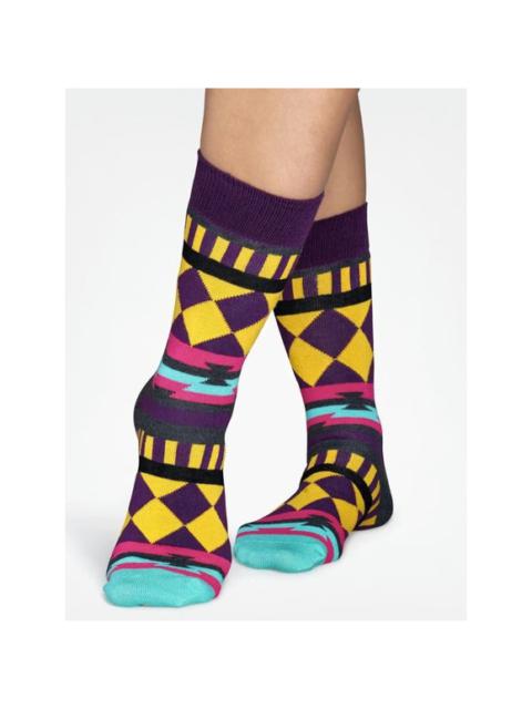 Happy Socks Disco Tribe Diamond Pattern Striped Purple Socks