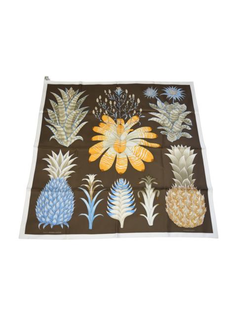 Hermès Hermes Index Bromeliaceae Silk Square Scarf 90 Brown Blue Yellow