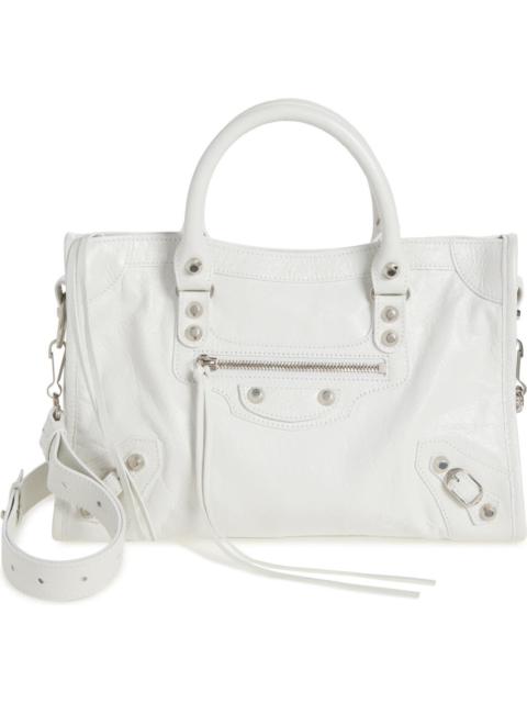 BALENCIAGA Balenciaga Small Le City Crinkle Leather Top Handle Bag in Optic White at Nordstrom