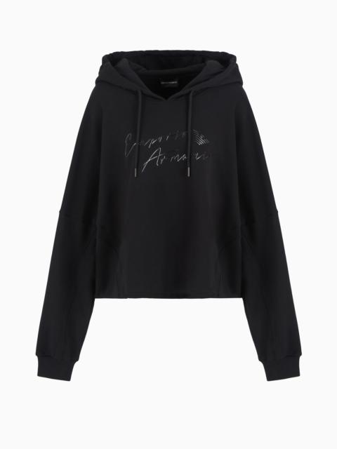 EMPORIO ARMANI ASV hooded sweatshirt with shiny rubberised logo in organic French terry