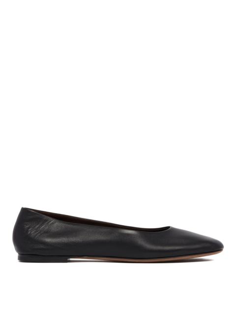 The Row Black Leather Square-Toed Flats