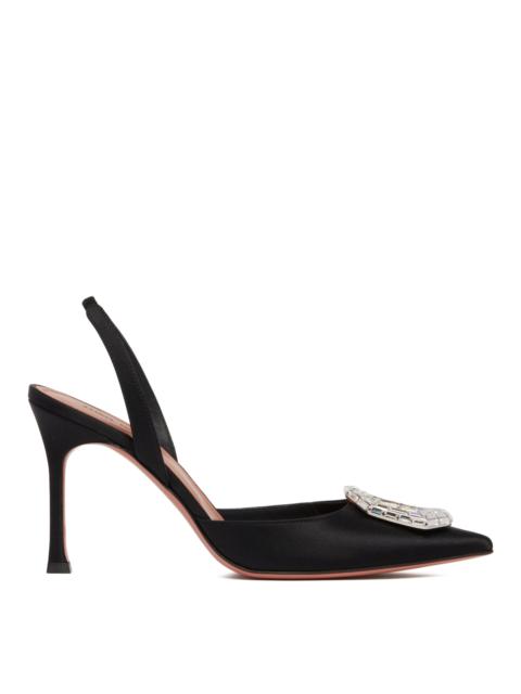 Amina Muaddi Black Satin Camelia Pumps