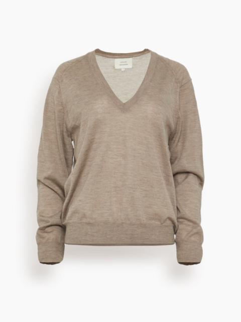 Loulou de Saison Julio V Neck Fine Knit Sweater in Taupe Melange