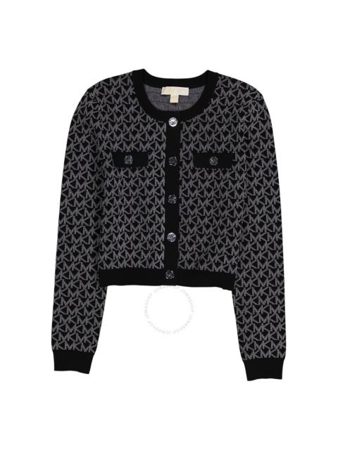 Other Designers Michael Kors Long Sleeved Monogram Pattern Cardigan
