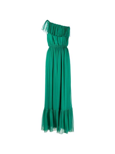 green ruffle-trim dress