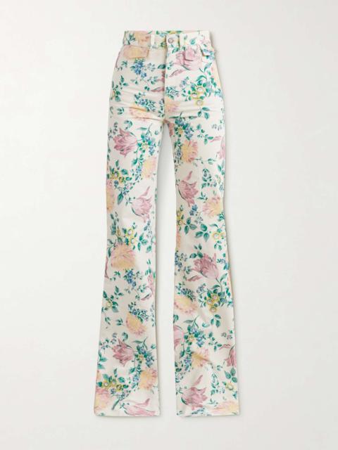 Floral-print high-rise straight-leg jeans Green