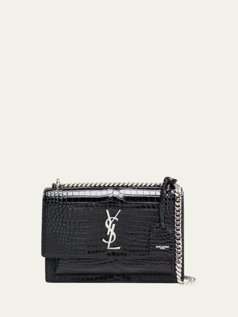 SAINT LAURENT Sunset Medium Crocodile-Embossed Crossbody Bag