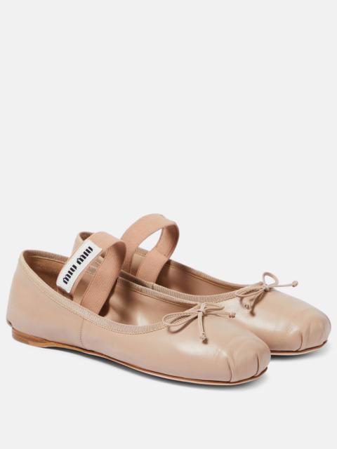 Miu Miu Logo leather ballet flats