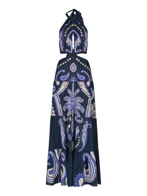 Johanna Ortiz Vintage Bloom Silk Maxi Dress navy