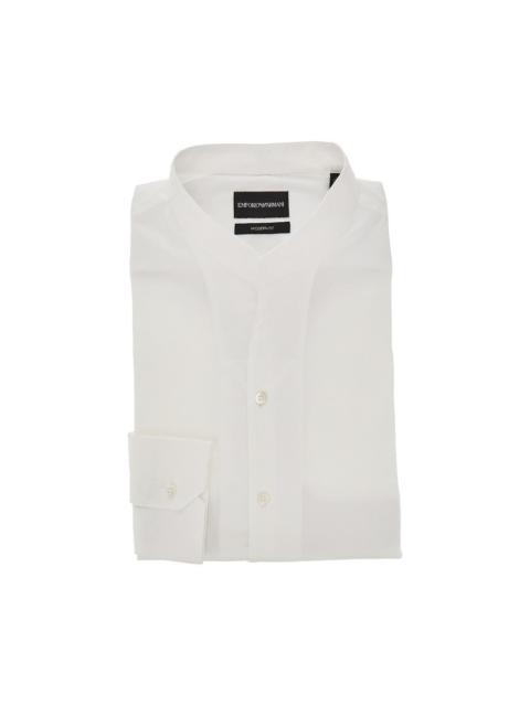 EMPORIO ARMANI STRETCH SATIN SHIRT WITH GURU COLLAR