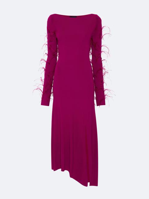 LAPOINTE Viscose Boatneck Dress With Feathers