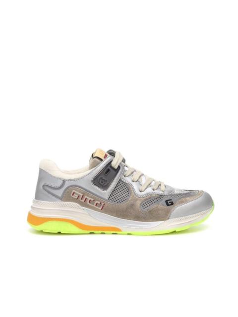 GUCCI Ultrapace Metallic Leather Distressed Suede Sneakers