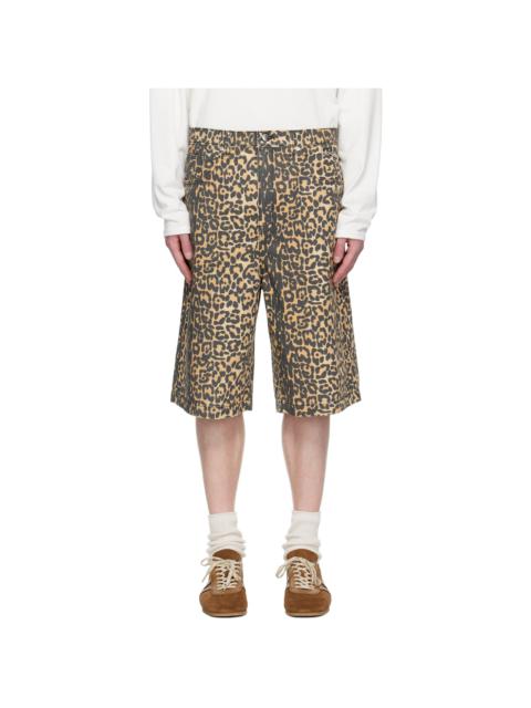 Rhude Beige Leopard Traxedo Baggy Denim Shorts
