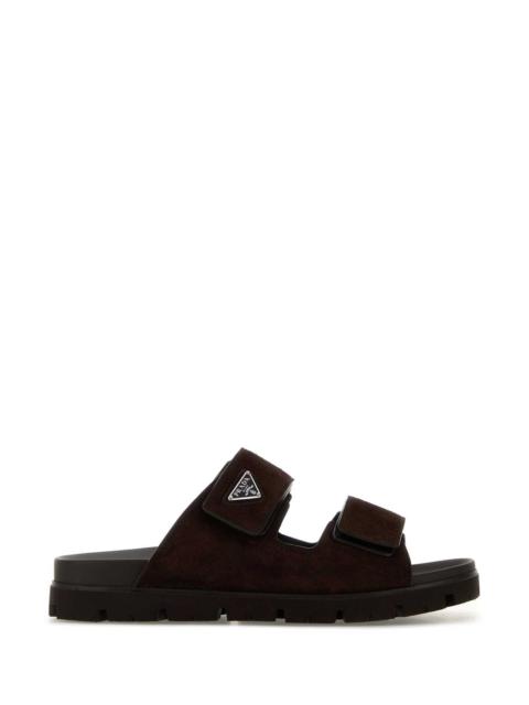 Prada Prada Men Dark Brown Suede Slippers