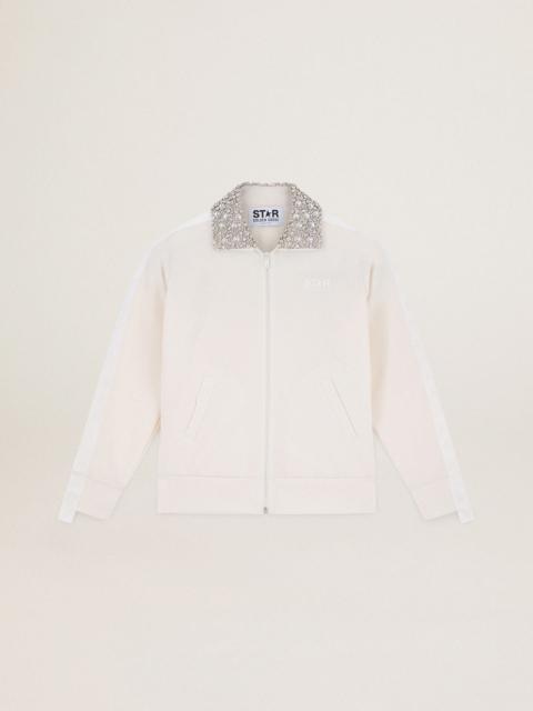 Golden Goose Papyrus white Denise Star Collection zipped sweatshirt with crystal collar