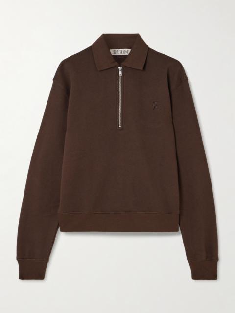 ÉTERNE Embroidered French Cotton And Modal-blend Terry Half-zip Sweatshirt