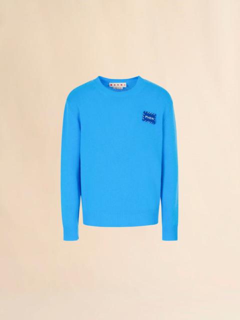 Marni BRIGHT BLUE CASHMERE SWEATER WITH MARNI PATCH