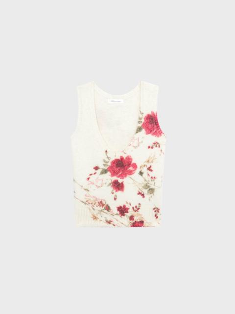 Blumarine ALPACA BLEND TOP WITH ROSES PRINT